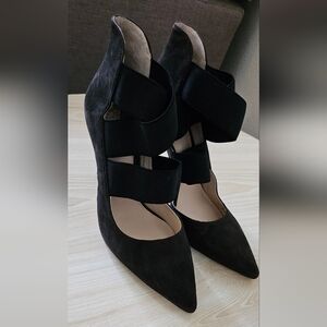 Vince Camuto Nigel Heels black straps/ brown Suede Pointy Toe size 7.5 